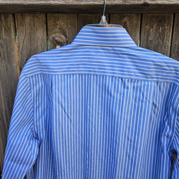 Croft&Barrow Men's Blue and White Striped Dress Shirt Size 15 1/2 - Picture 15 of 16